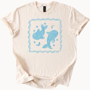 Pisces Zodiac Fish Graphic Tee Astrology Shirt Celestial Koi Star Sign Art